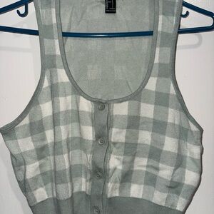 Women's blue sage green Checkered Top